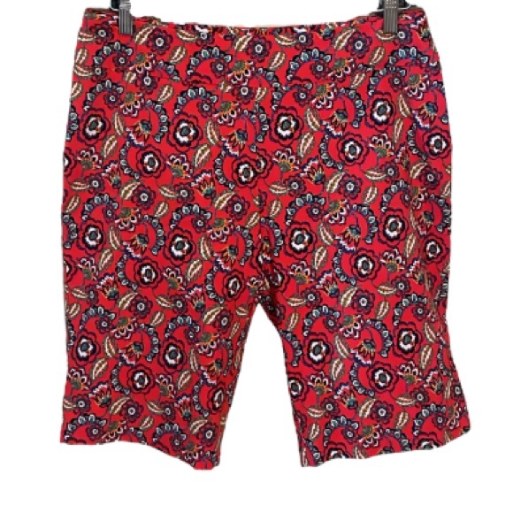 2/$18 Zac & Rachel Red Hibiscus Bermuda Shorts Size Large - Picture 2 of 12